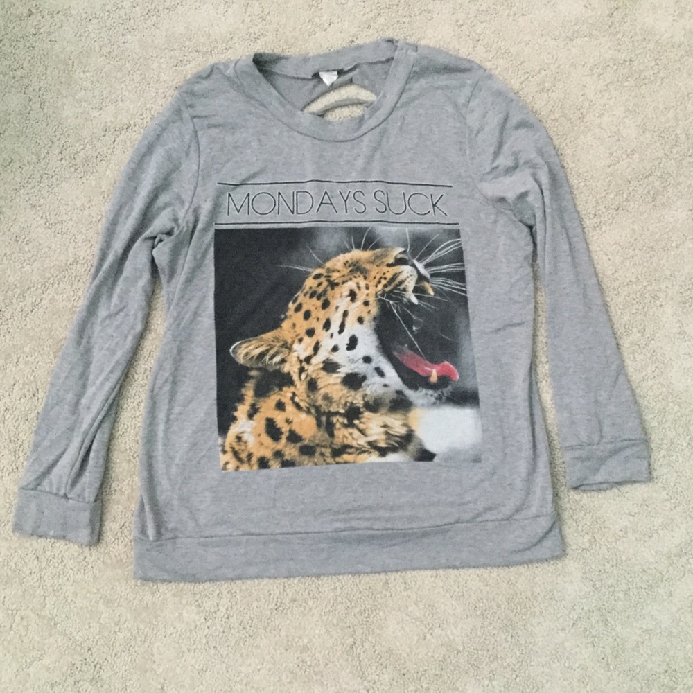 deb Grey Long Sleeve Ripped Back Mondays Suck Graphic Top Size 1X Comfort Lounge